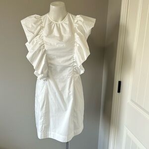 En Saison Lifted Mini Dress Ruffle Round Neck Sleeveless White Sz S NEW